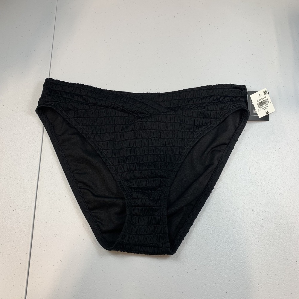 Bar‎ III Women's Swim Bikini Bottom M Black Textured High V Waist Beach